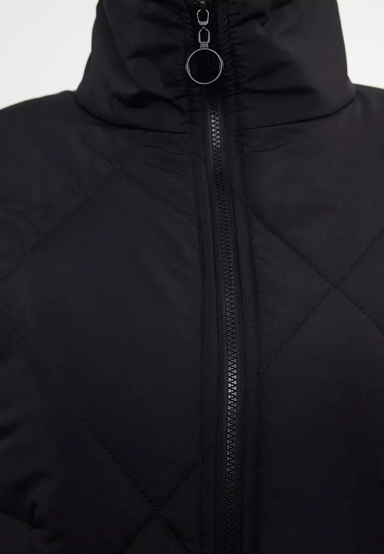 Black Regular Fit Water Repellent Puffer Quilted Plus Size Coat Tbbaw25Aw00002