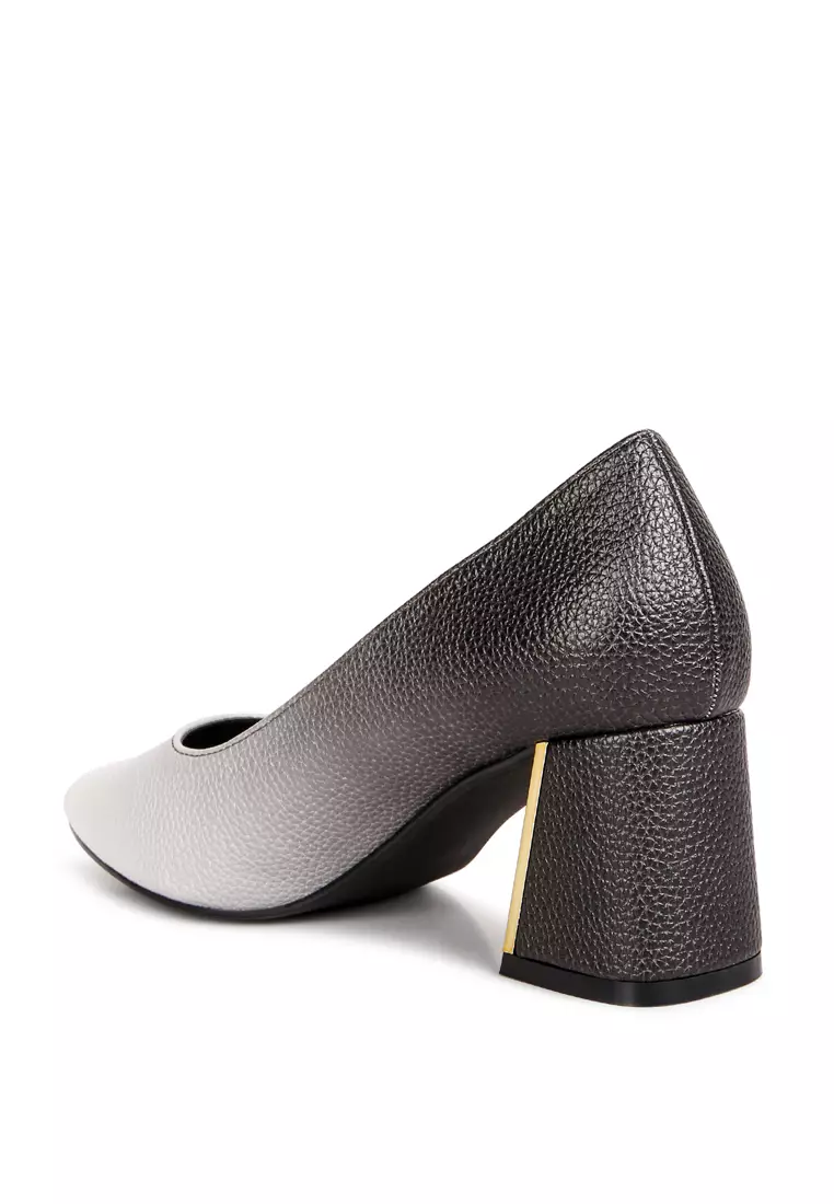 Buy London Rag Black Grey Metallic Accent Block Heel Pumps