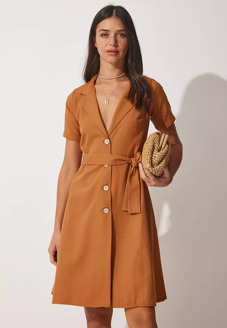 Belted woven mini shirt dress