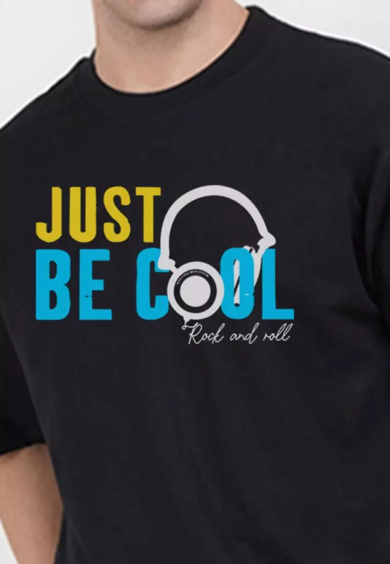 超大号 Just Be Cool 黑色棉质短袖圆领休闲 T 恤