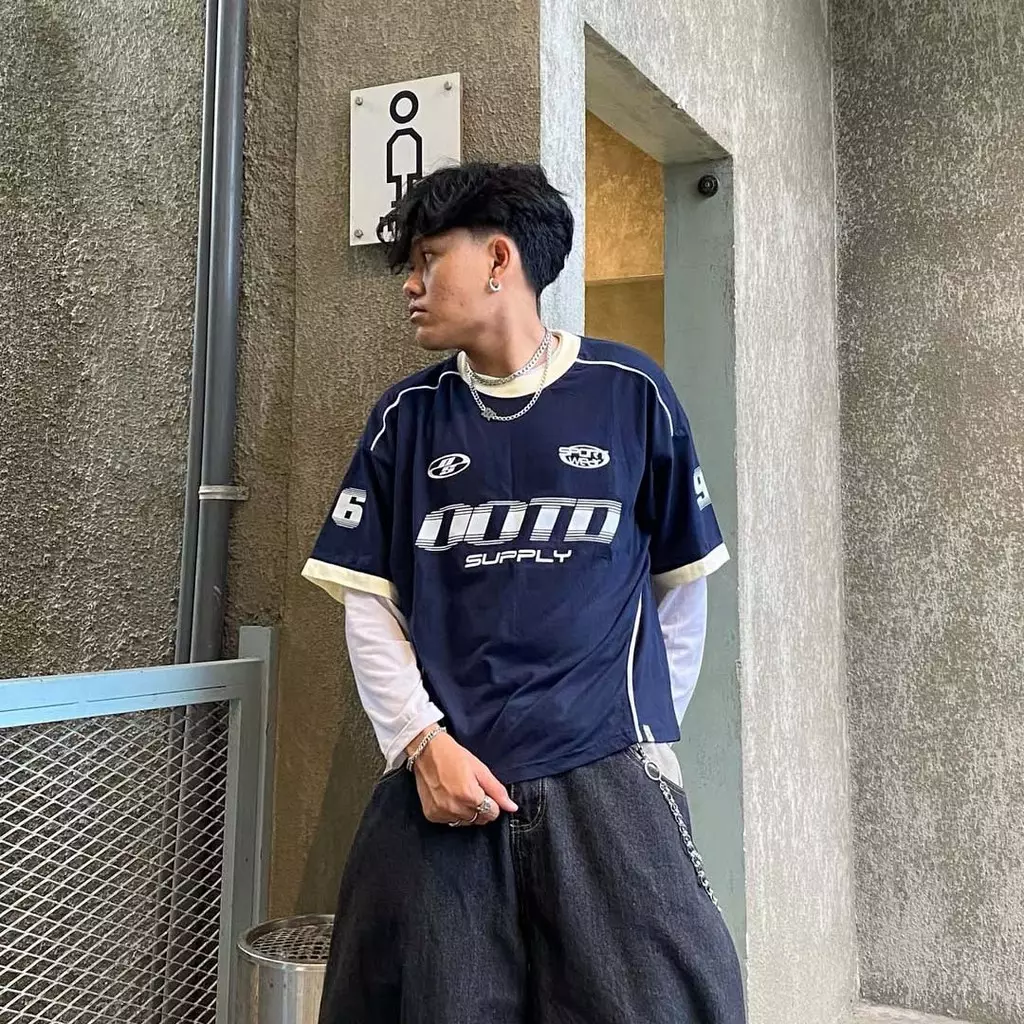 OOTDSUPPLY Oversized Boxy Raceflux Navy Ringer Line | Oversize Pria & Wanita | Kaos Unisex | OS-OVZ-BX-RL002