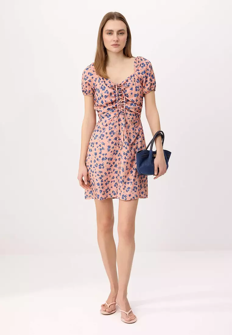 Pink-Multicolor Floral Pattern Short / Mini Woven Dress Twoss26El32