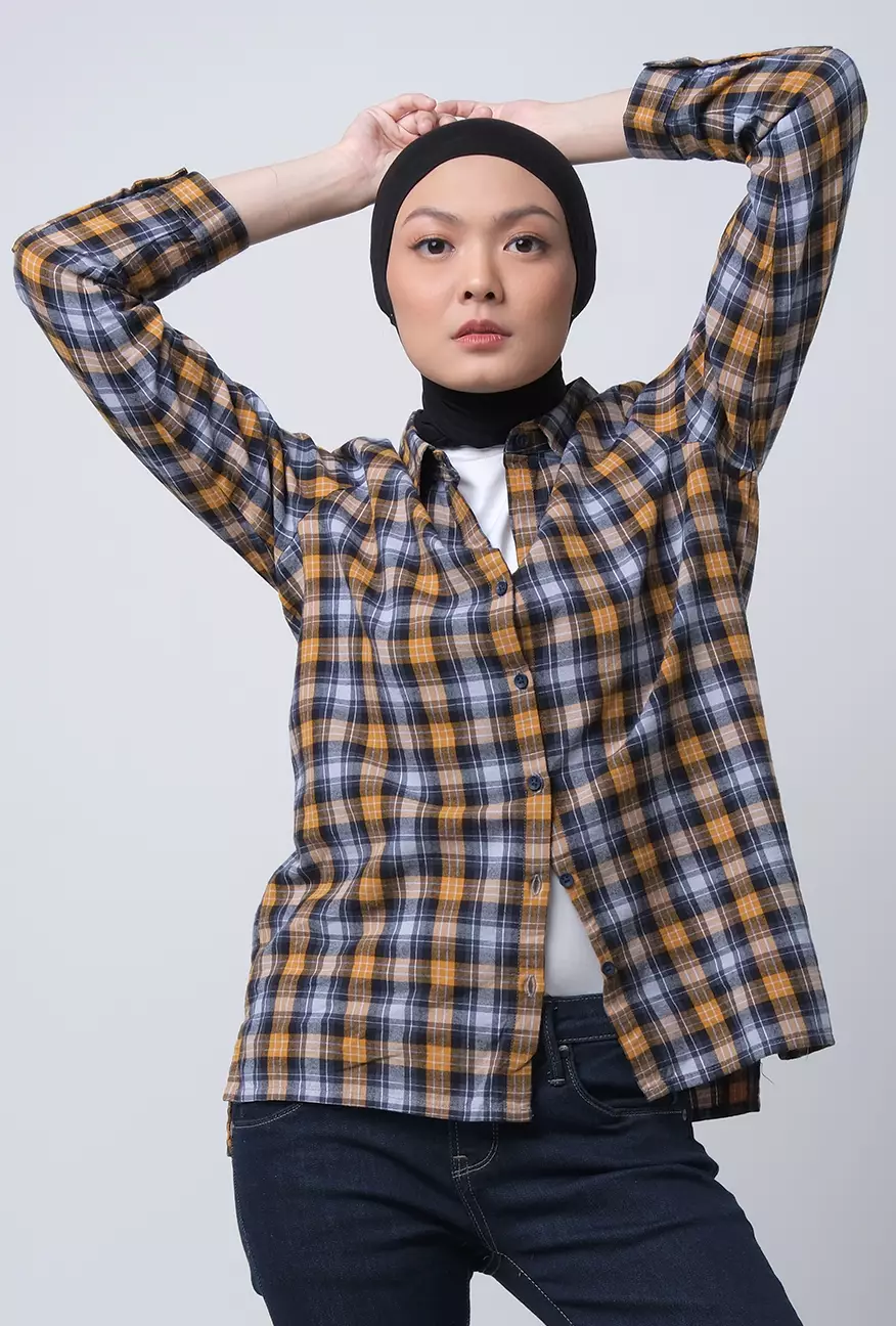 Kemeja Wanita Zoe Navy Yellow