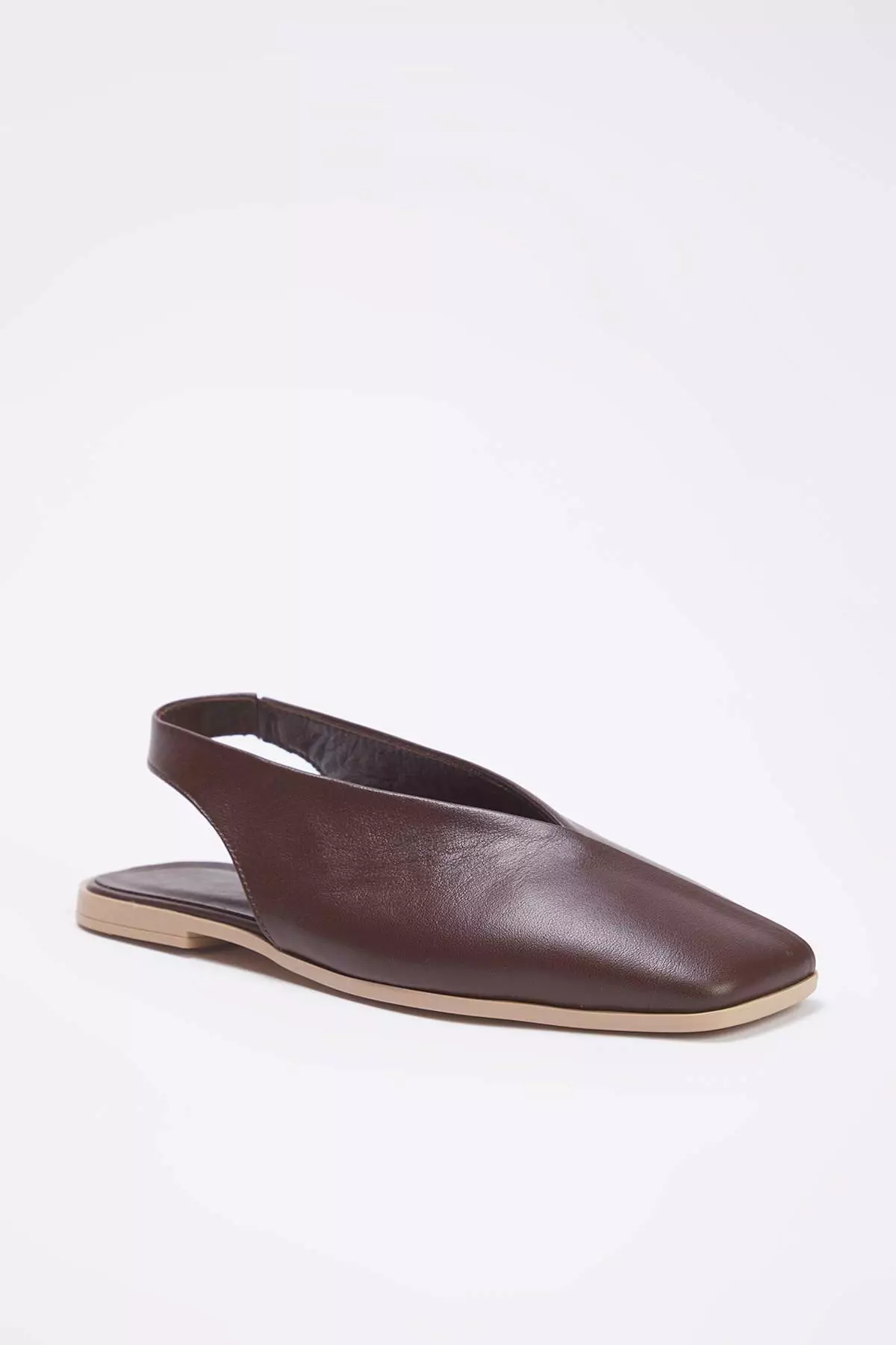 Dark Brown Genuine Leather Open Back Square Toe Women'S Ballerinas Takss25Be00018