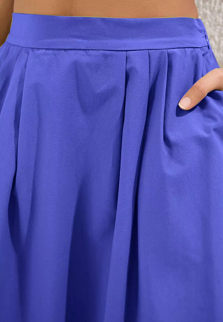 Navy Blue Pleated Detailed Maxi Length Woven Skirt TWOSS25ET00158