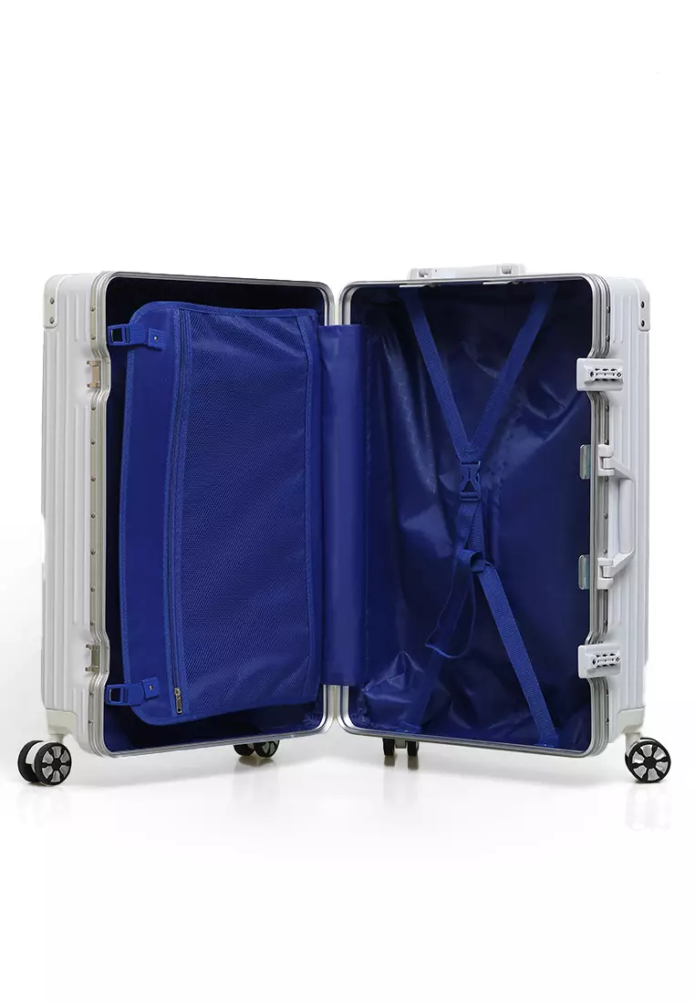 Austin Koper Unisex Classic Design Size 24 Inch Travel Bag Large Compartment TSA Lock Material Frame Alumunium Alloy ORIGINAL - White