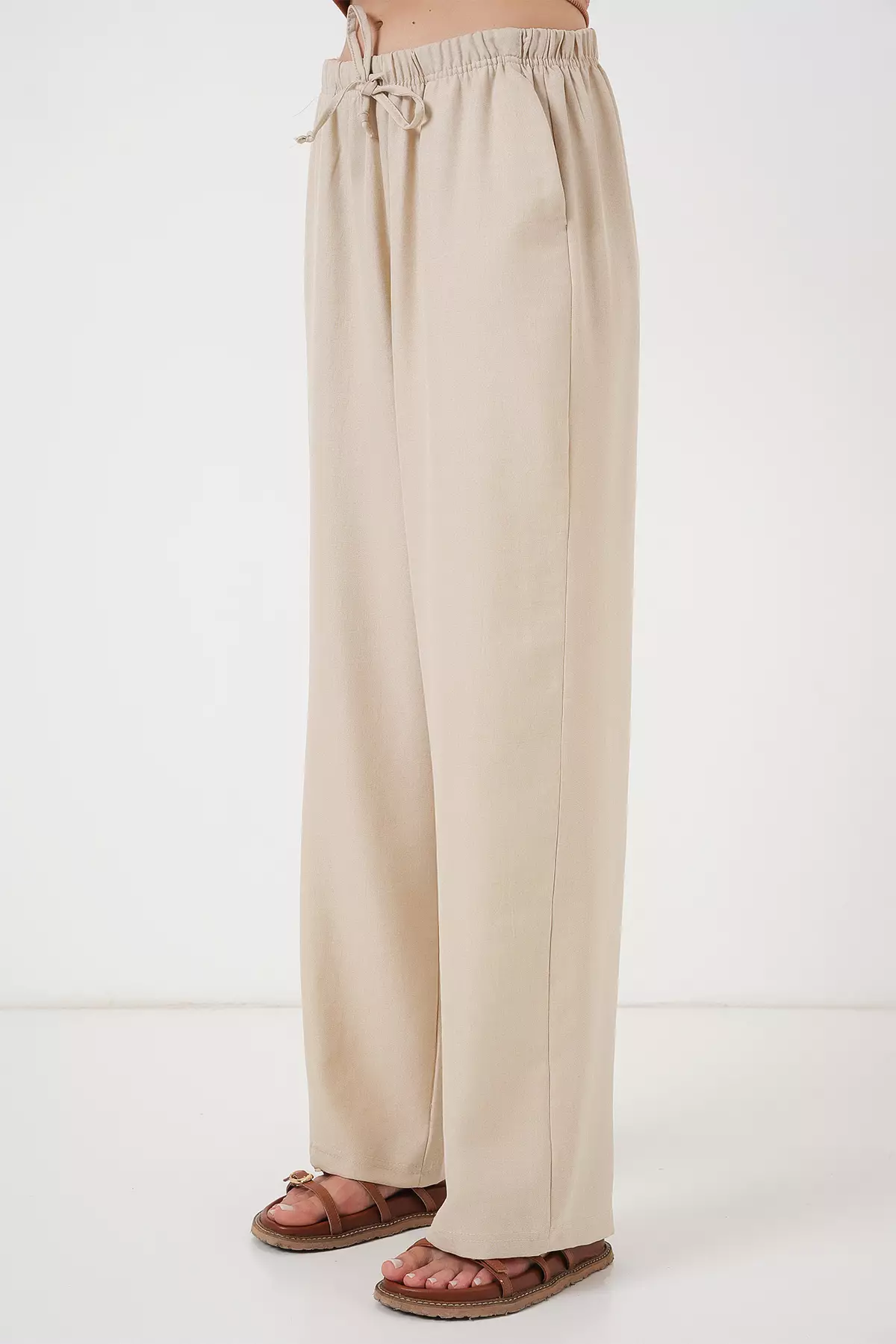 Wide Leg Linen-Look Trousers