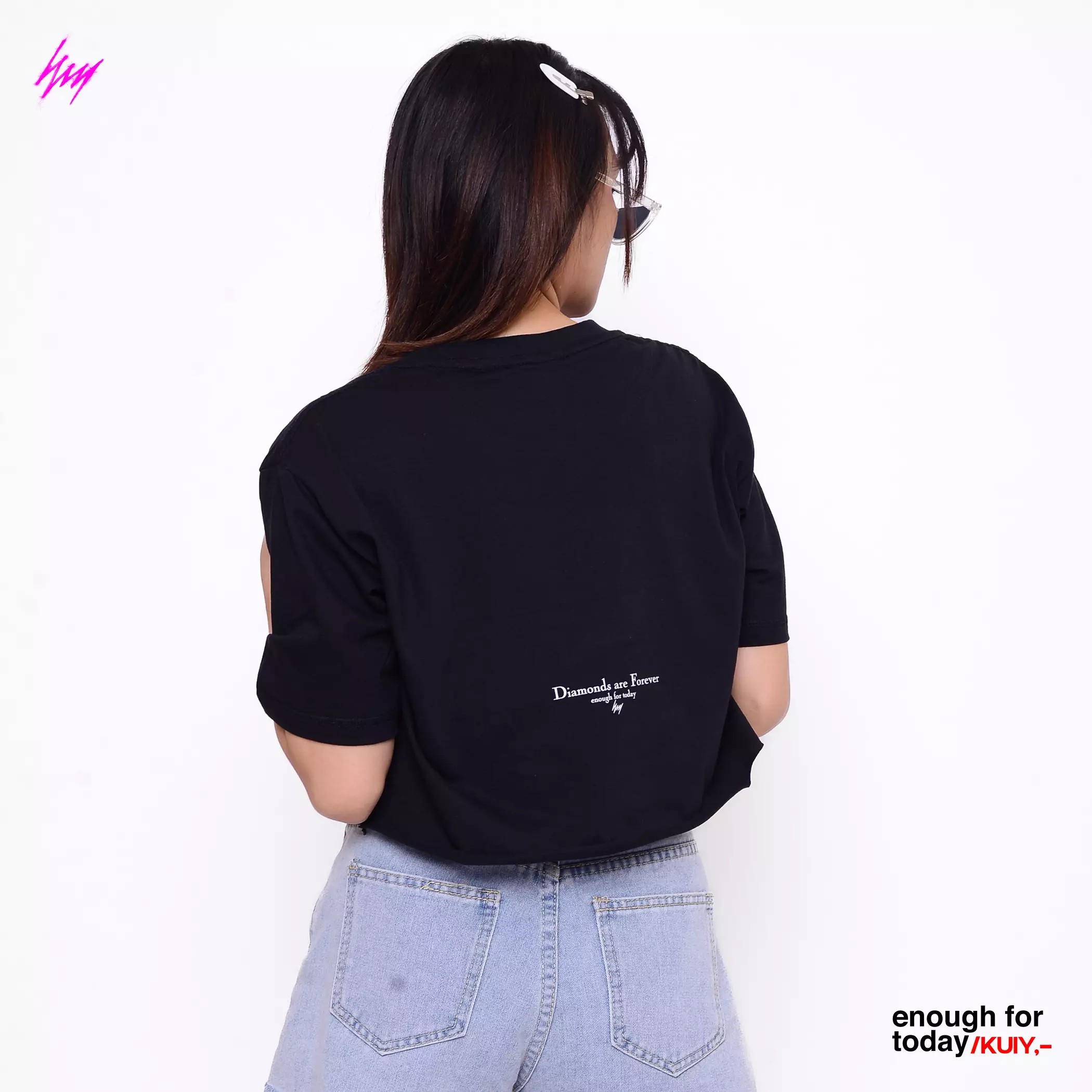 Enough For Today Kaos Crop Top Oversize | Diamonds Are Forever Hitam