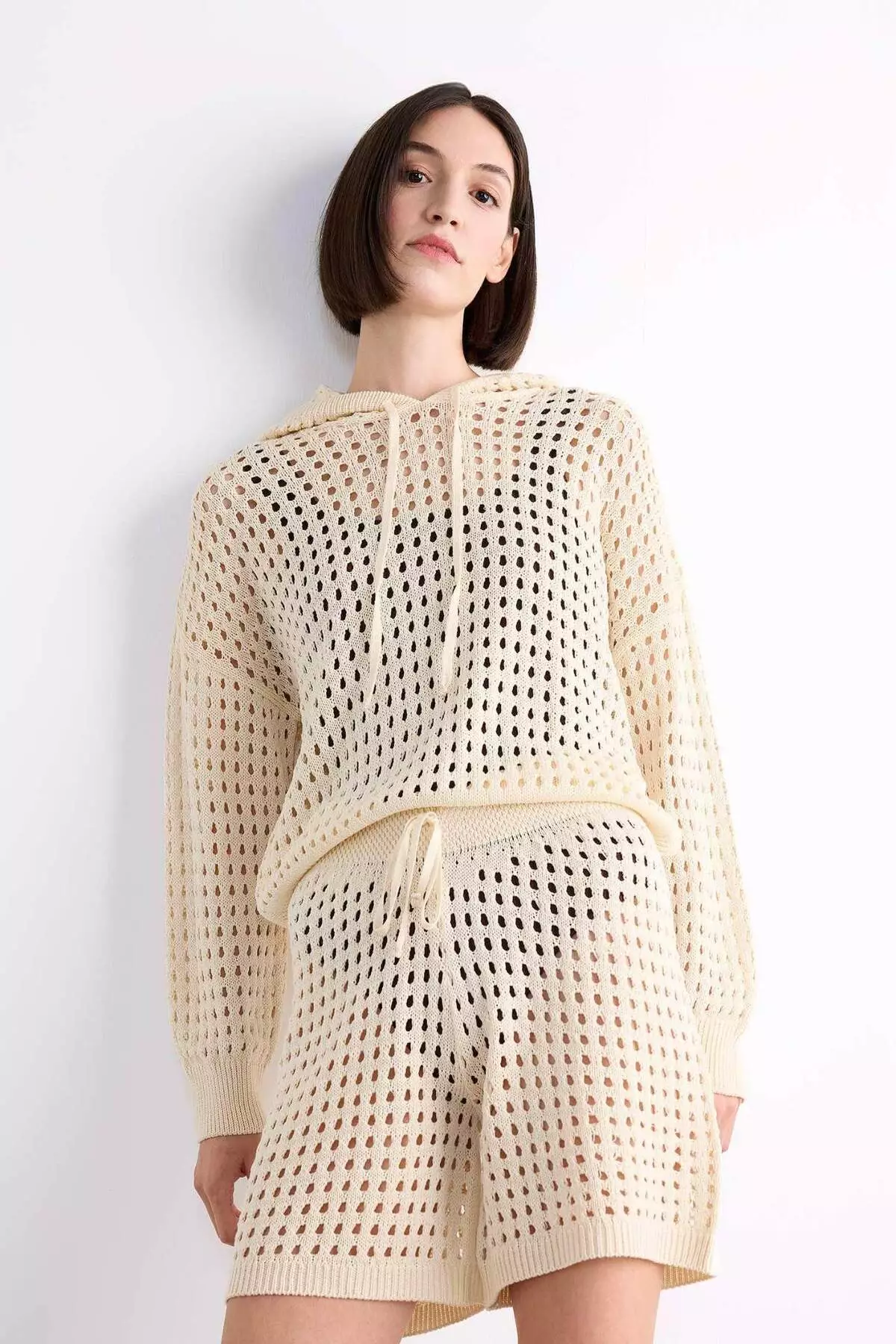 Hooded Crochet Long Sleeve Beach Top F7462Ax25Hs