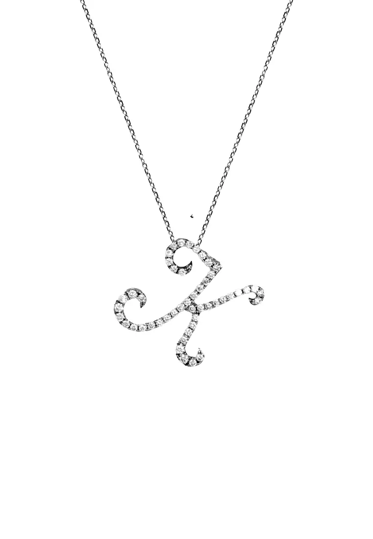 Pavé Lab Grown Diamond 'K' Initial Pendant in White Gold D/E-VVS/VS (0.32ct TDW) with chain