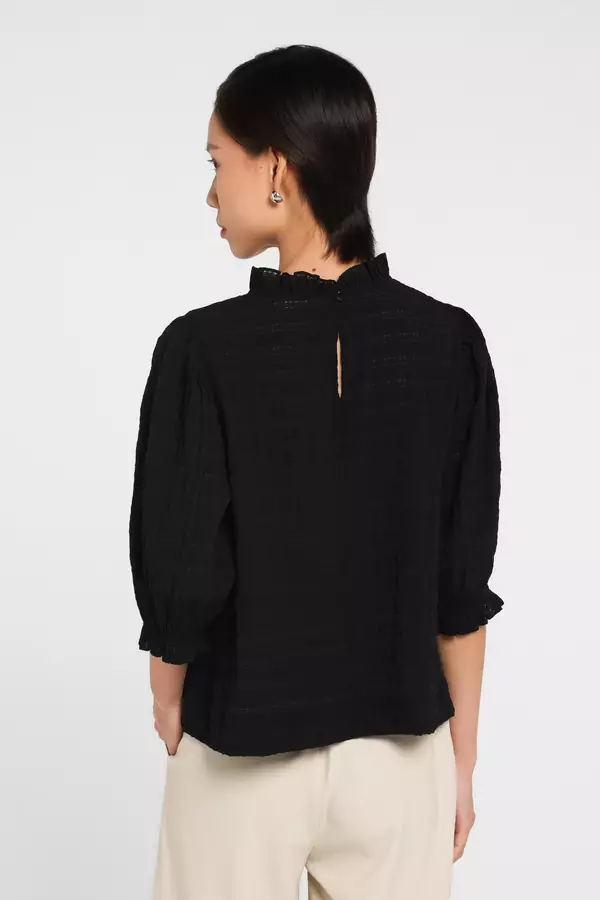 MINIMAL - Minami - Sheersucker Ruffle Blouse - Black Colour Black