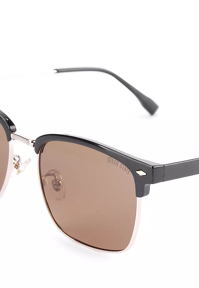 Polarized Stainless Frame Clubmaster Square Sunglasses