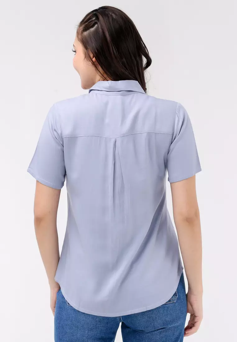 Single Twill Woven Short Sleeves Blouse