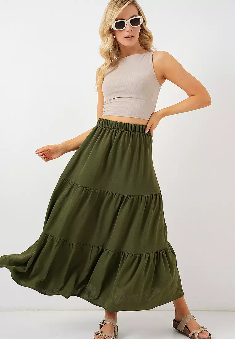 Women's Ayrobin Long Skirt 8048 - Khaki