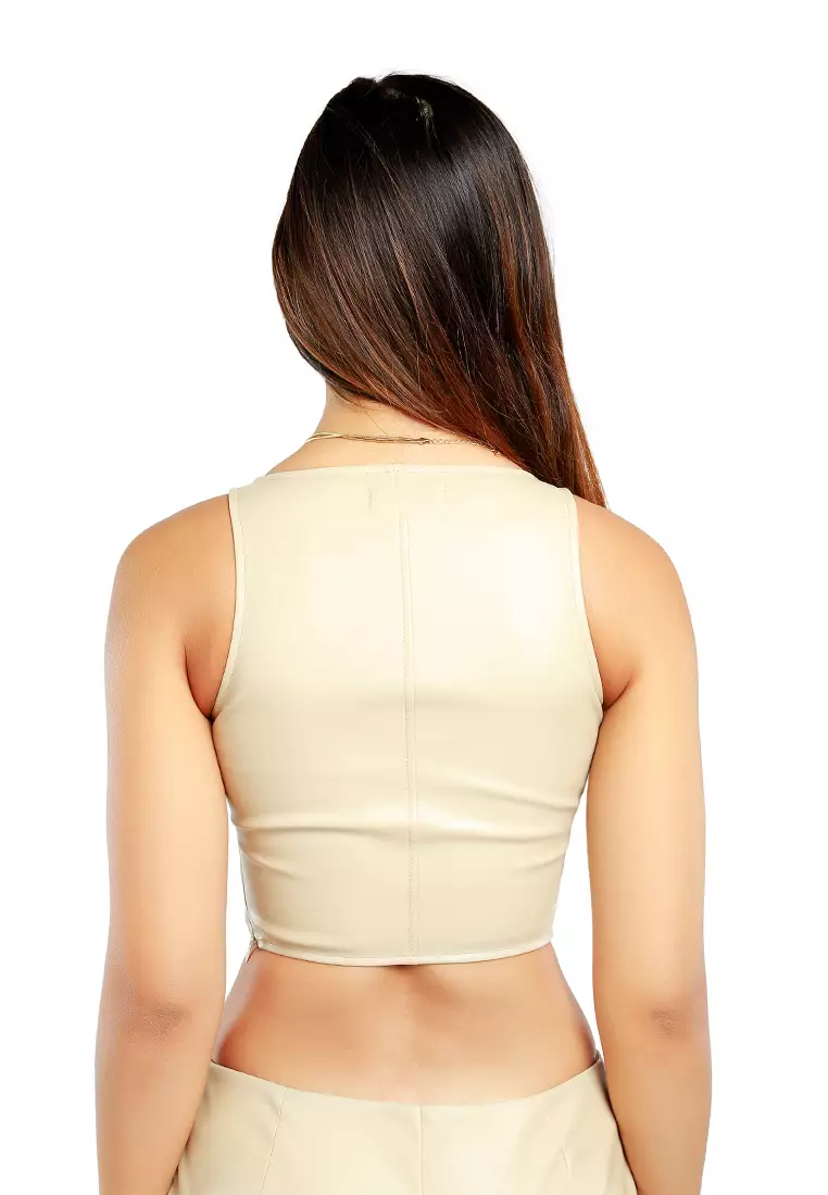 Mesh Sleeveless Crop Top in Stone