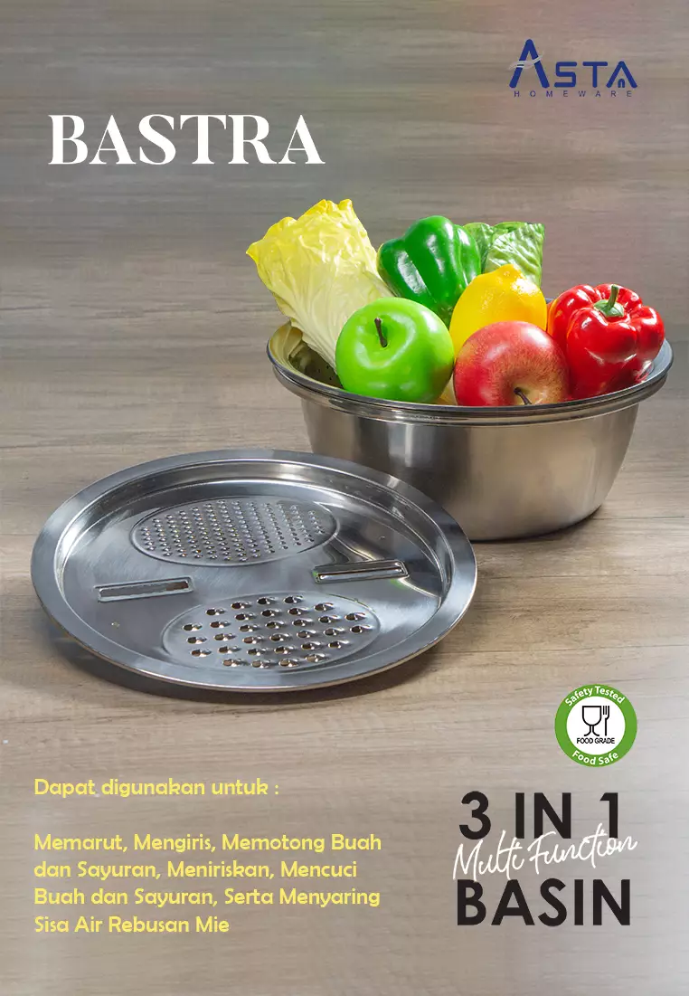 Jual Asta Homeware BASTRA Baskom / Mangkok Dapur 1 Set Isi 3 Stainless ...