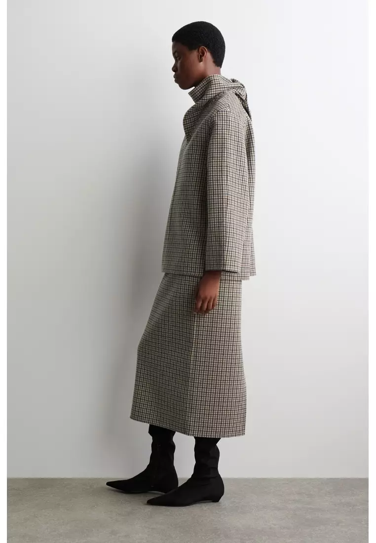 CHECKED DOUBLE-FACED WOOL SCARF BLOUSE
