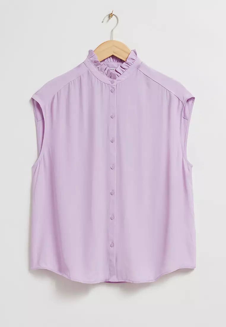 Dot Print Frilled Collar Lantern Sleeve Blouse main image 1