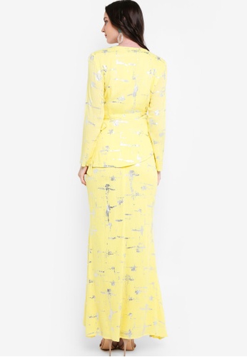 Buy Draped Kurung Set from Lubna in Yellow at Zalora