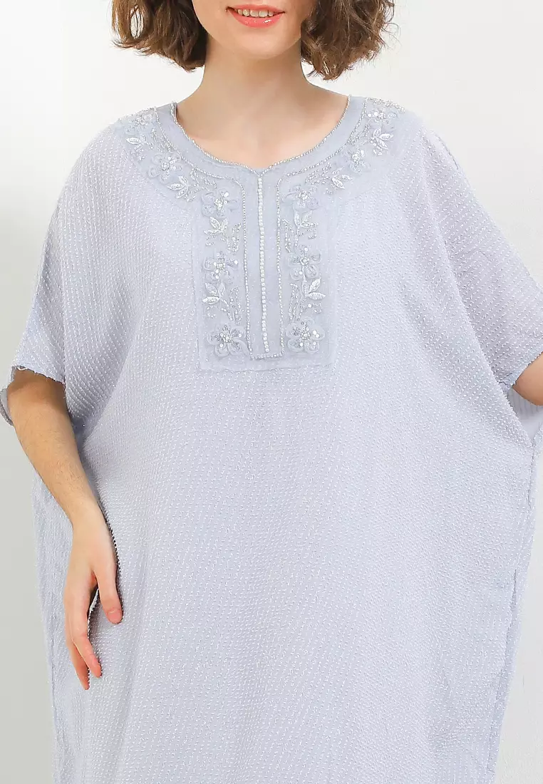 Beaded Tulle Flo Detail Furry Kaftan