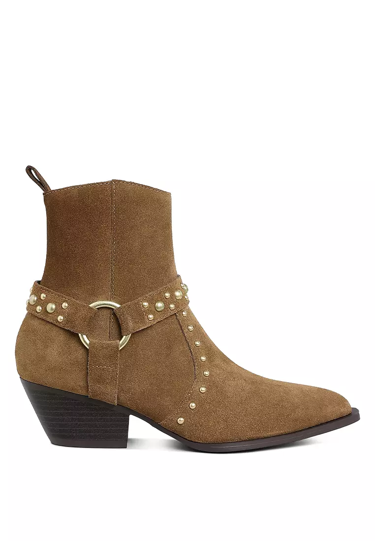 Discount on Rag & CO.  shoes - SKU: Studded Suede Ankle Boots in Taupe