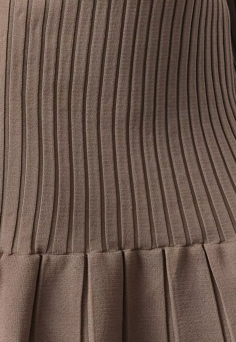 Mink Mini Knitwear Pleated Skirt Detailed Dress TWOAW24EL00013