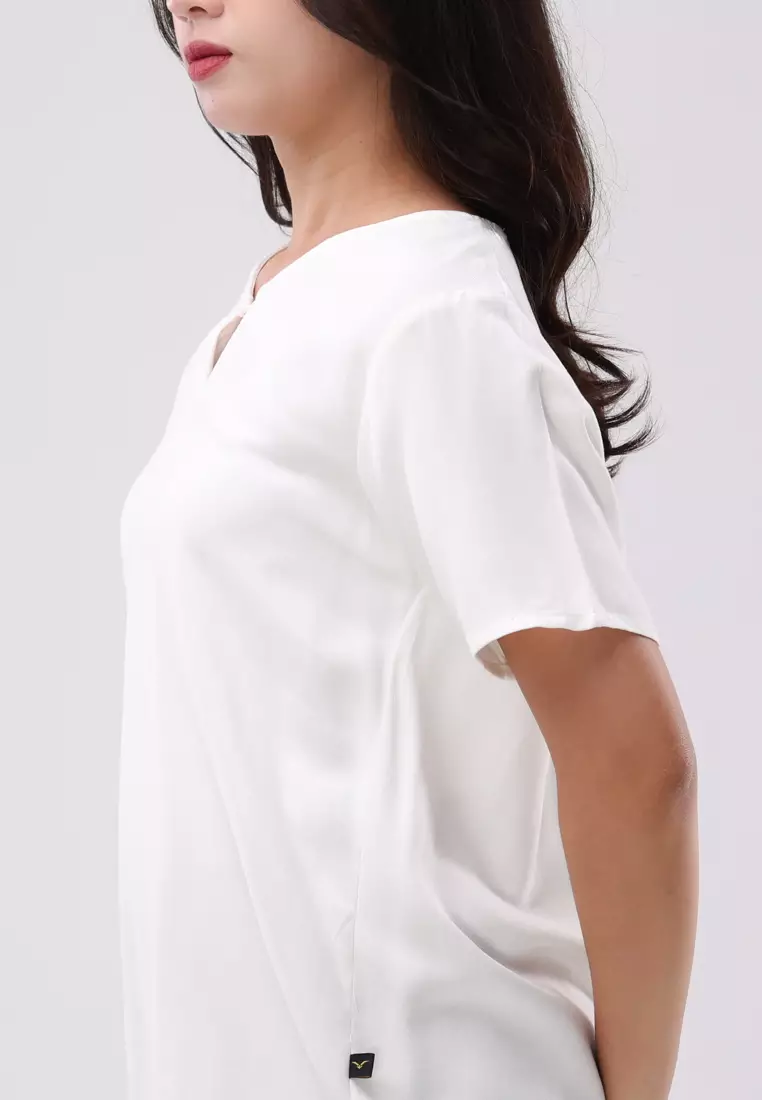 Woven Plain Soft Linen Short Sleeve Blouse