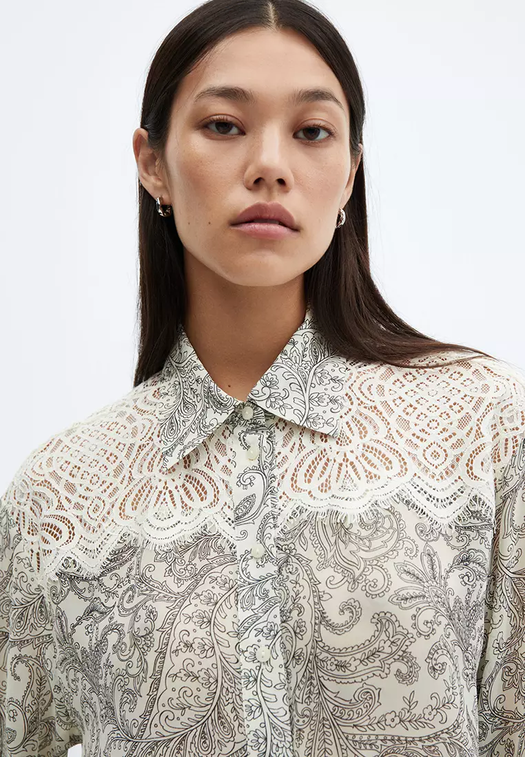 Paisley Print Lace Detail Shirt