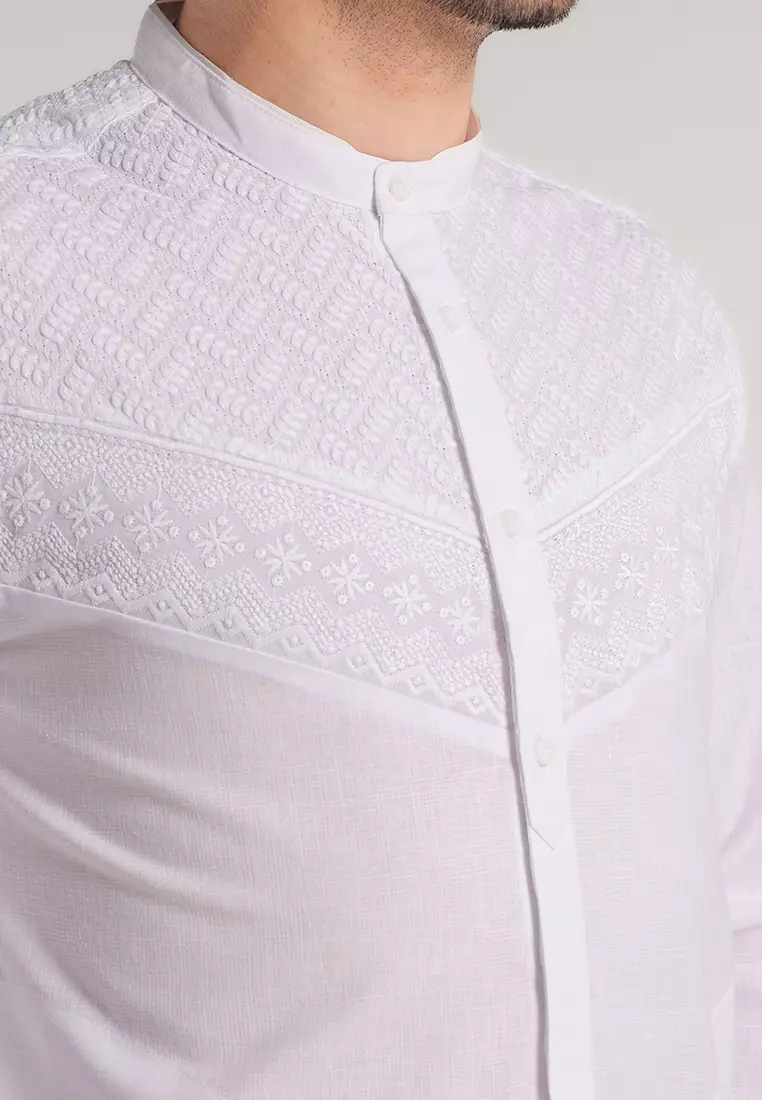 MOC Kemeja Koko Lengan Panjang Pria Mudzil - White