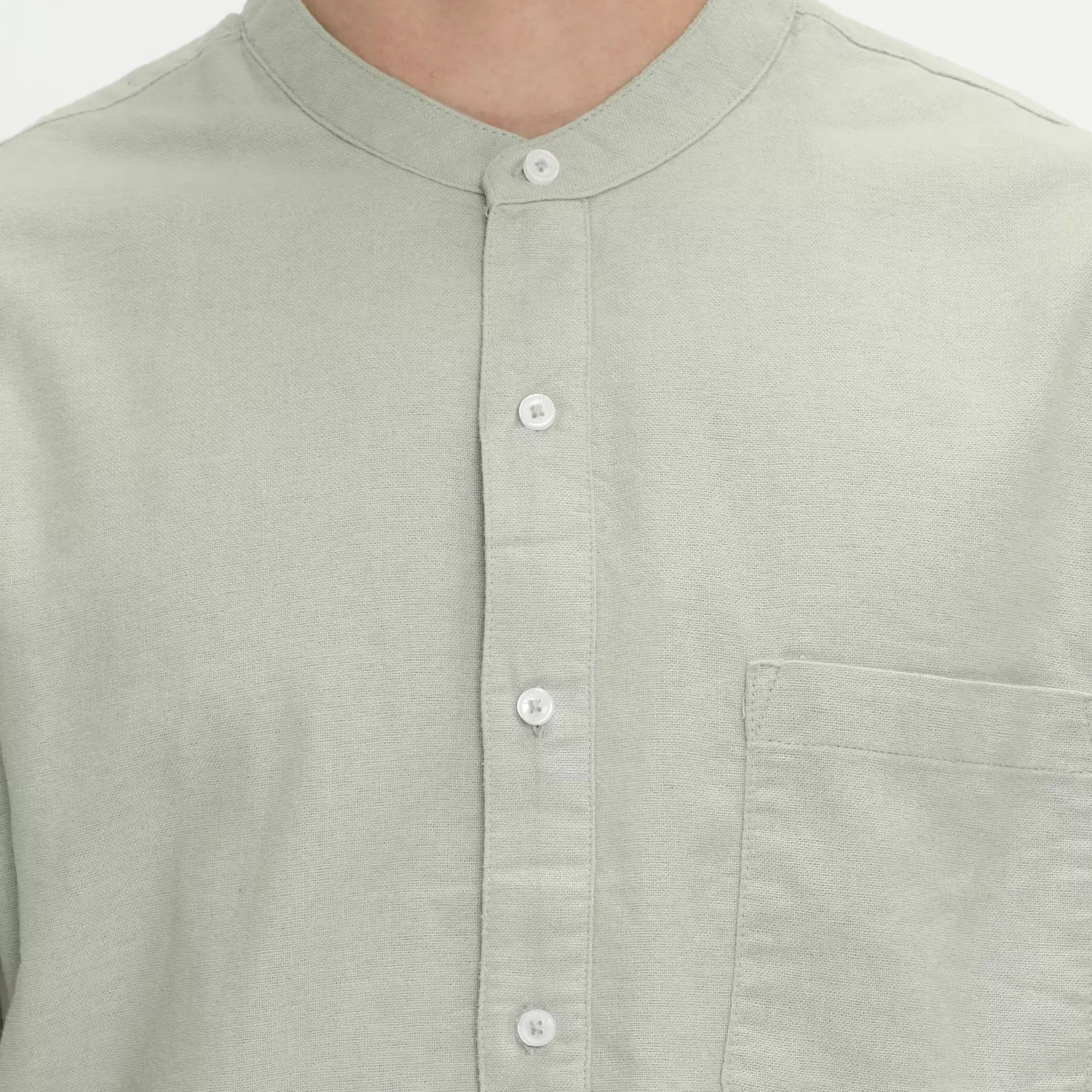 Larusso Khair Collection - Kemeja Koko Rami Basic Polos Pria Lengan Panjang - Sage