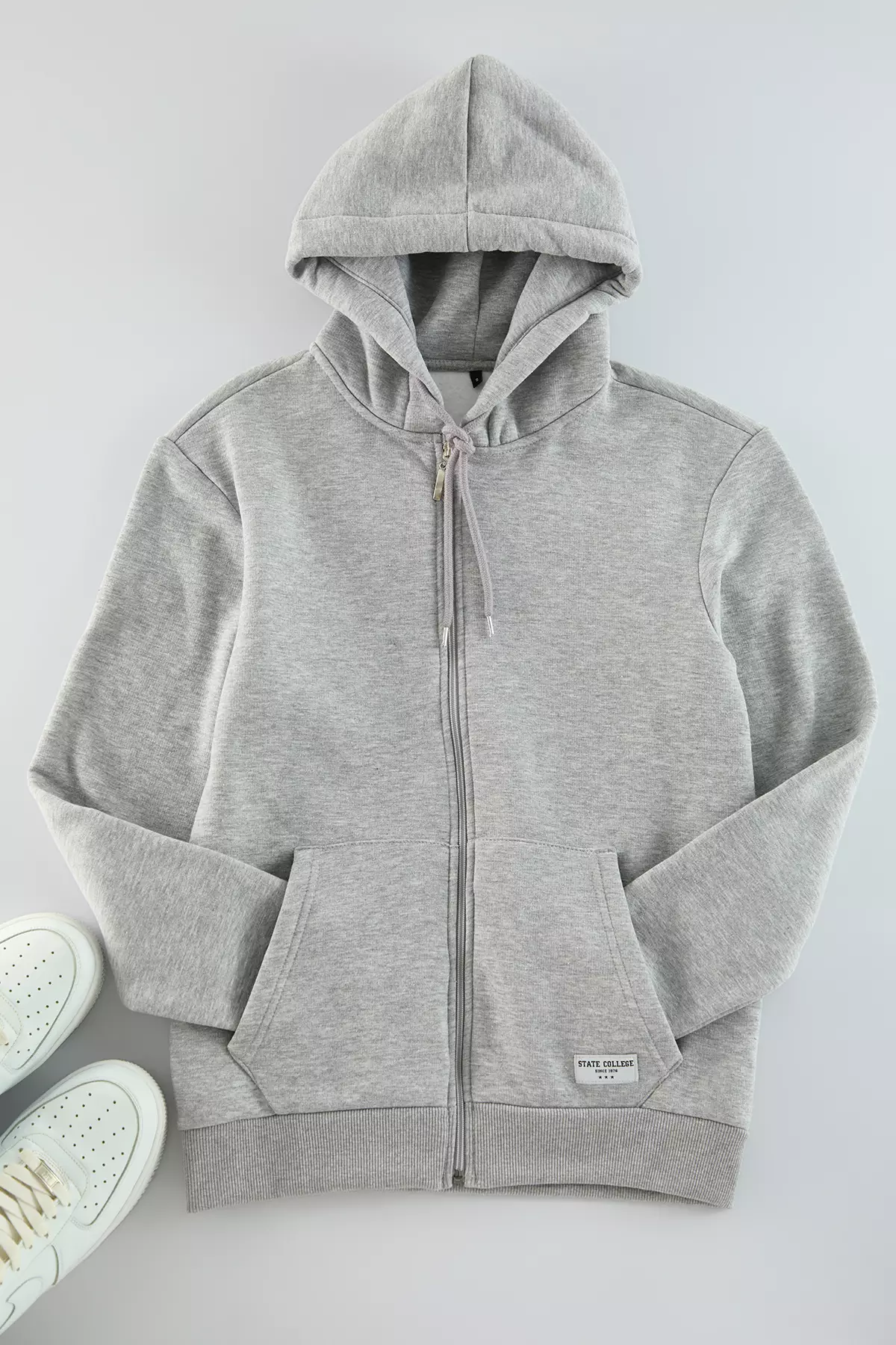 Basic Zipper Hoodie with Embroidered Label Patch