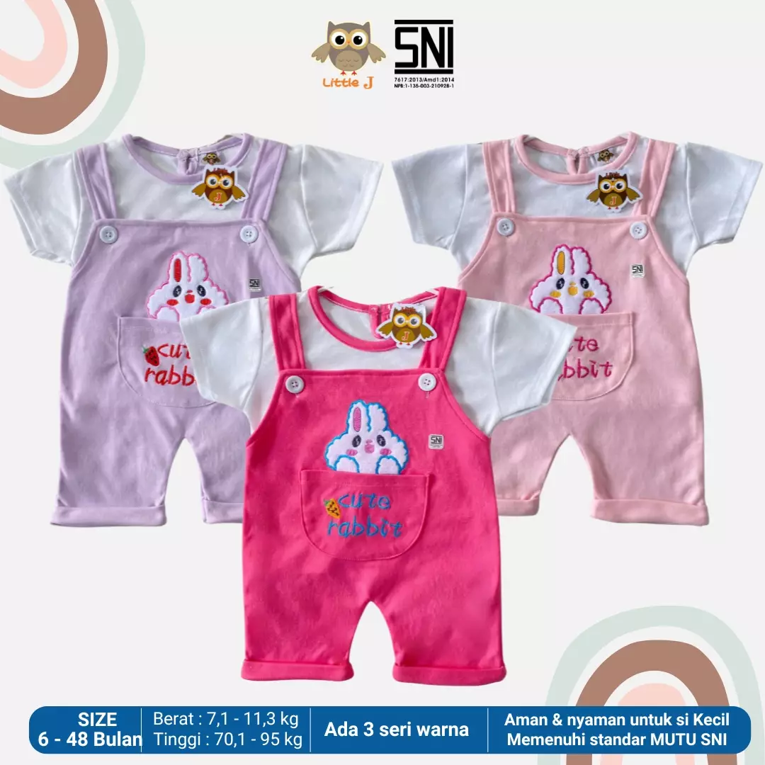 Overall Set Bayi Jumpsuit Singlet Anak Cewek Romper Celana Pendek Cute Rabbit PINK TUA