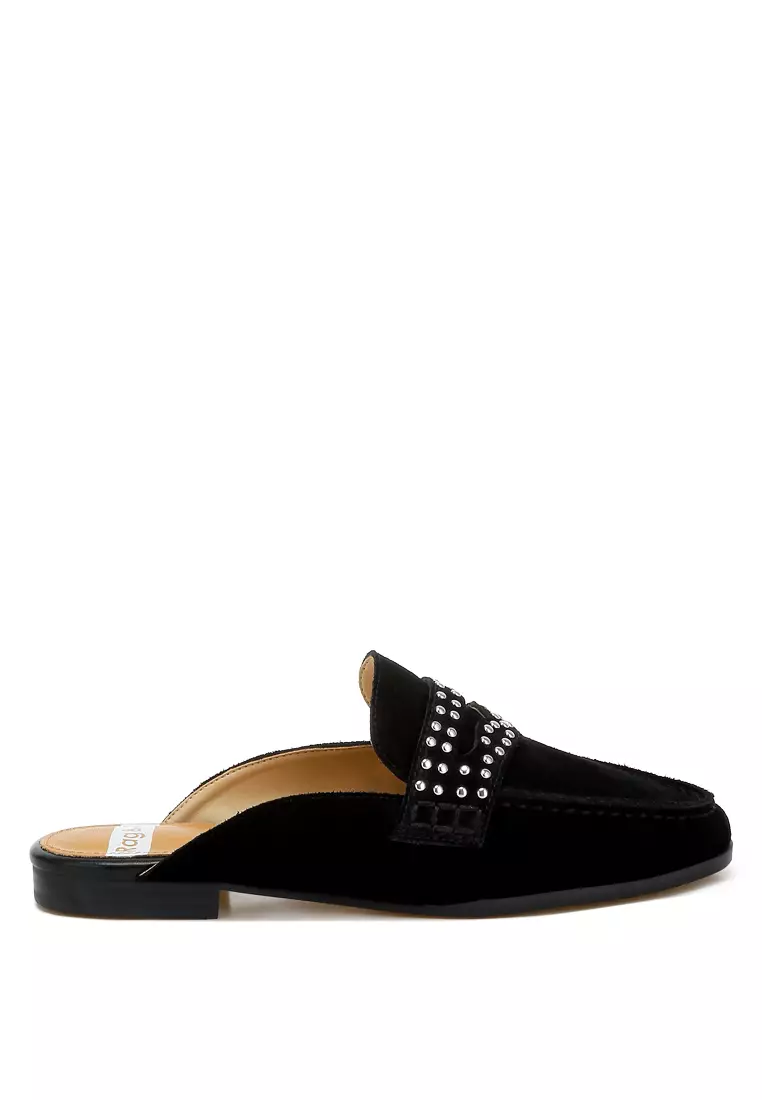 Discount on Rag & CO.  shoes - SKU: Stud Embellished Penny Strap Mules in Black