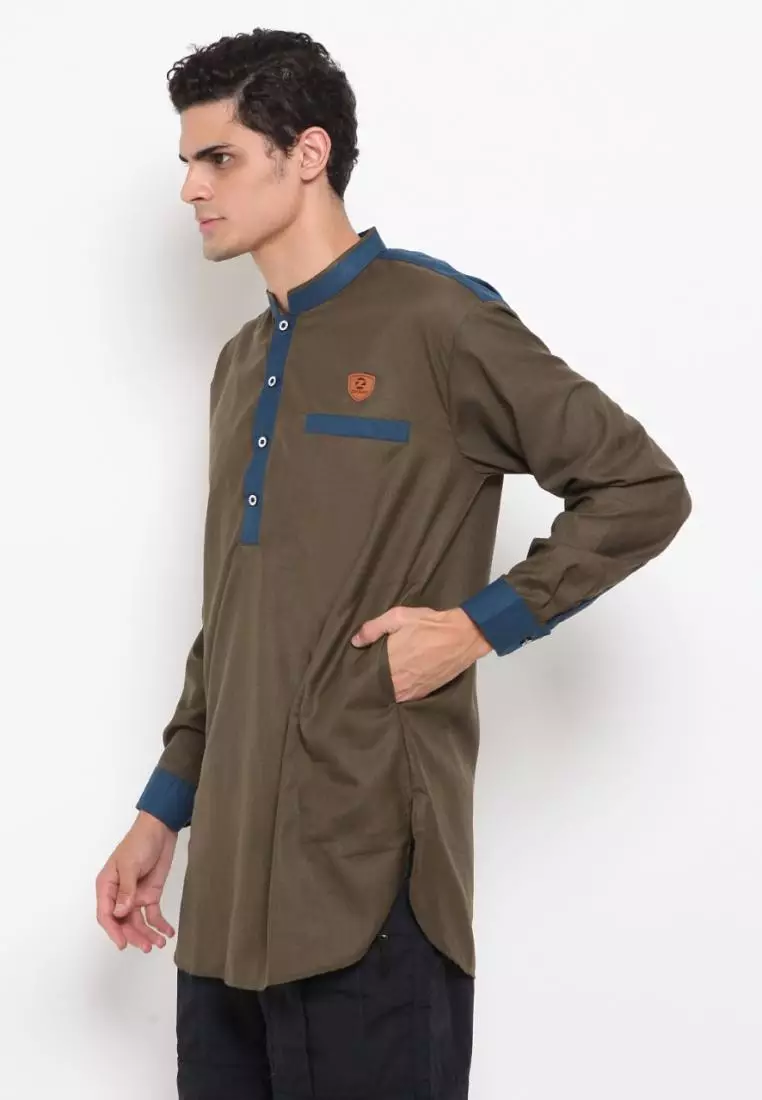 Zayidan Baju Koko Gamis Muslim Pria Hanafi - Hijau Army