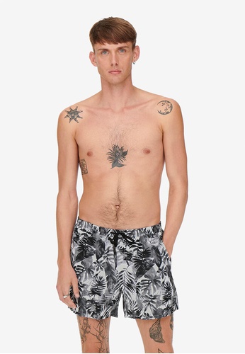 Only & Sons black Ted Swim Flower Shorts 18F18US5A3DF7FGS_1