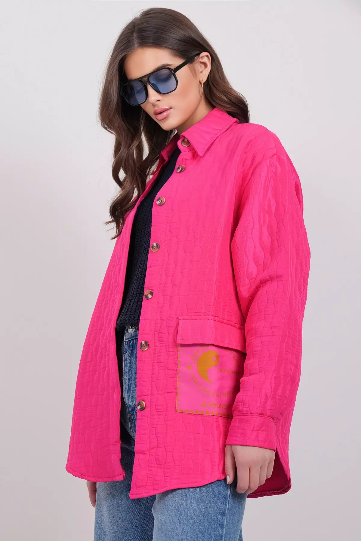 Women'S Fuchsia Pocket Detailed Quilted Shirt Jacket Alc-X14986