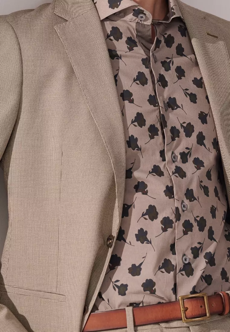 Khaki Houndstooth Tailored Suit