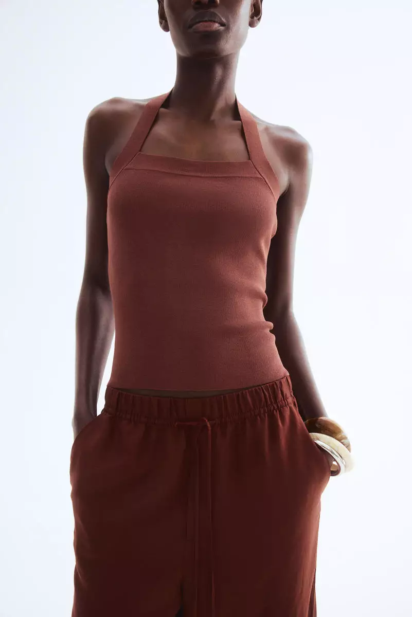 Linen-blend drawstring trousers