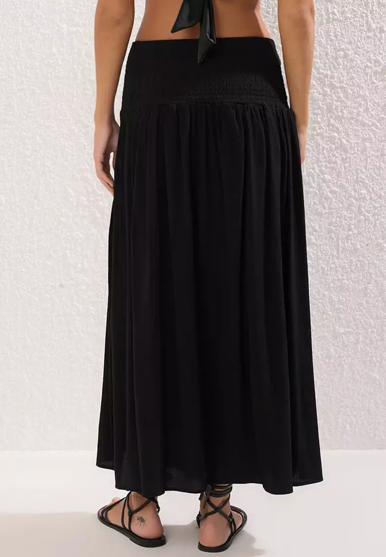 Black Maxi Woven Beach Skirt Tbess25Et00012