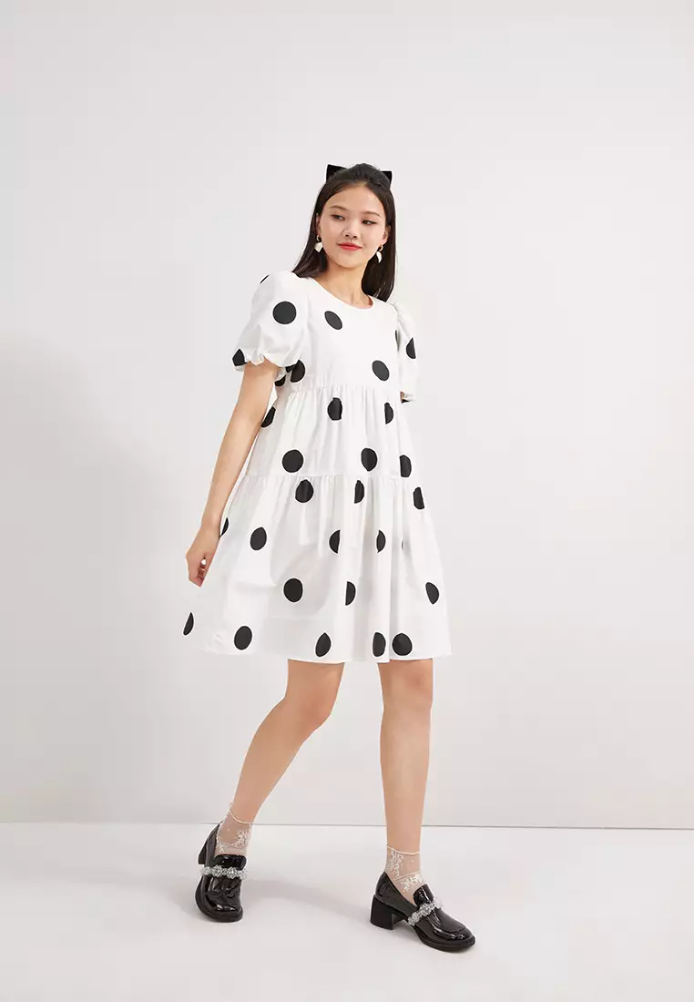 Girls black and clearance white polka dot dress