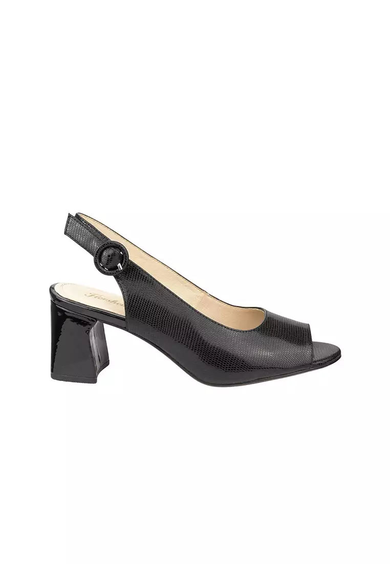 PARIS Peep Toe Block Heel Black
