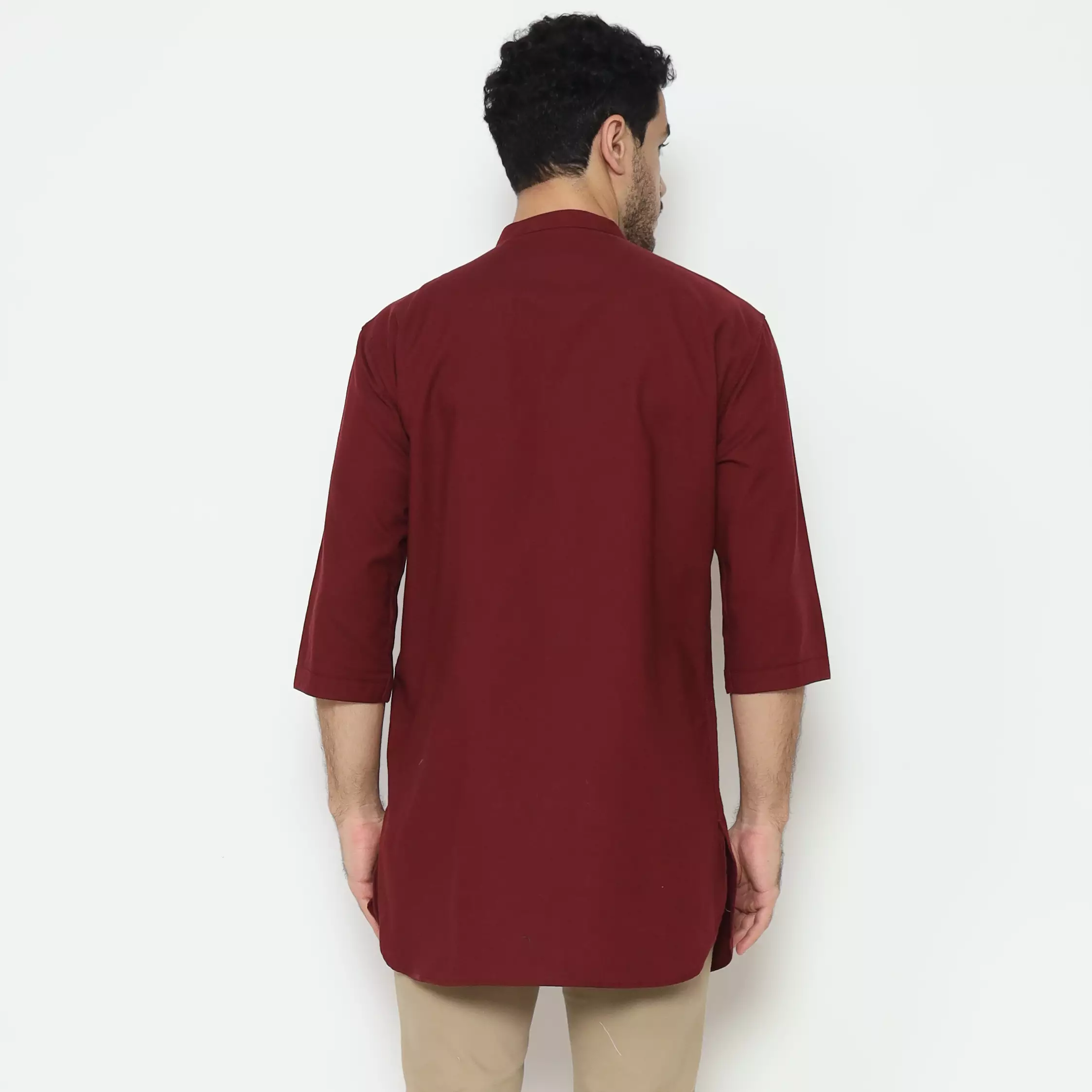 AMK Kemeja Koko Kurta Pria Lengan Panjang KK Bachtiar 3/4 Maroon