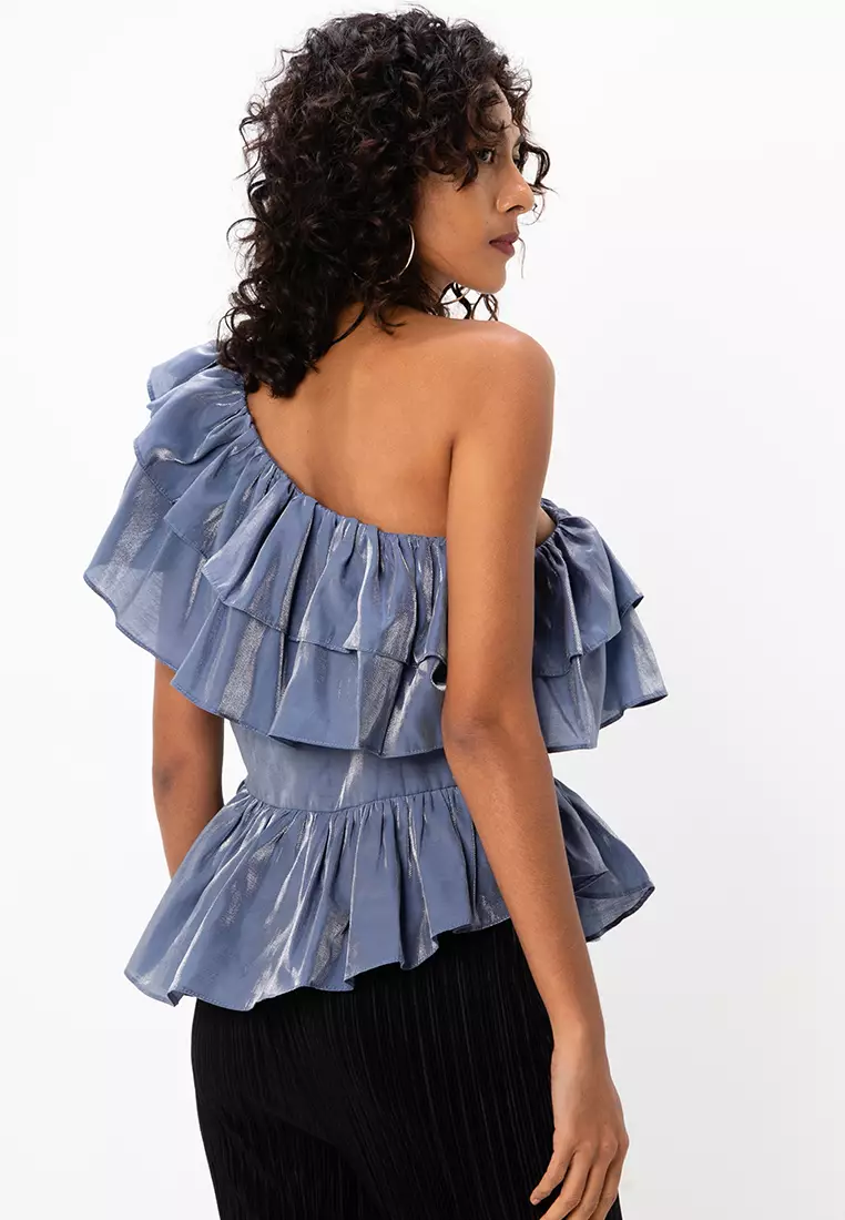 One Shoulder Ruffle Peplum Hem Top