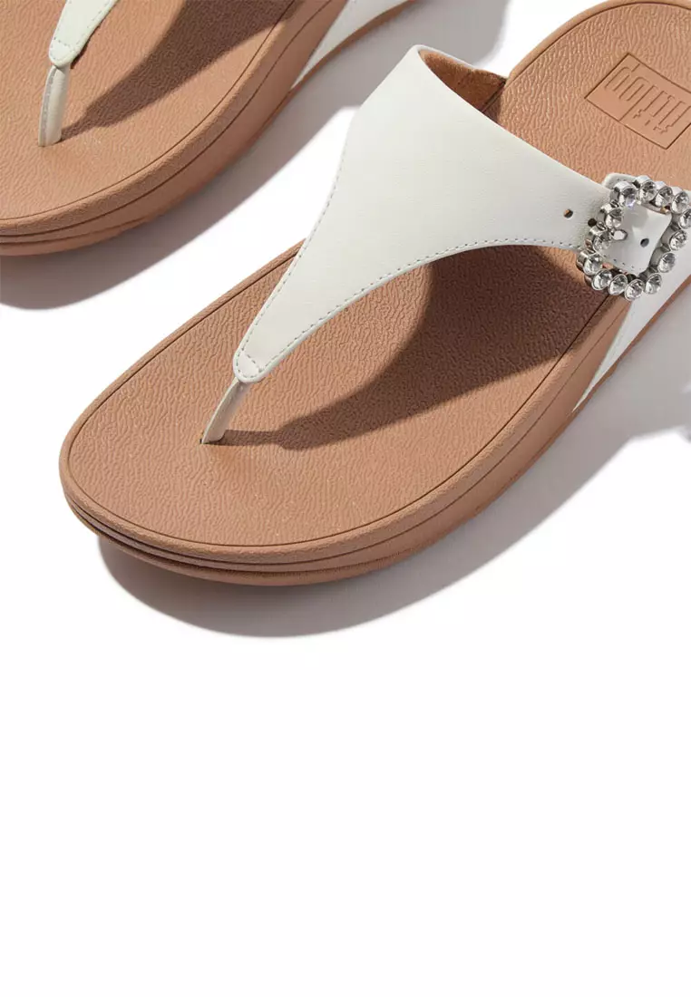 FitFlop LULU Crystal-Buckle Leather Toe-Post Sandals - Urban White (E1D-194)