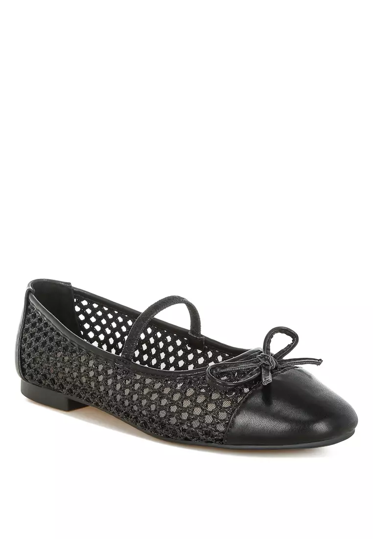 Woven Bow Detail Ballerinas In Black
