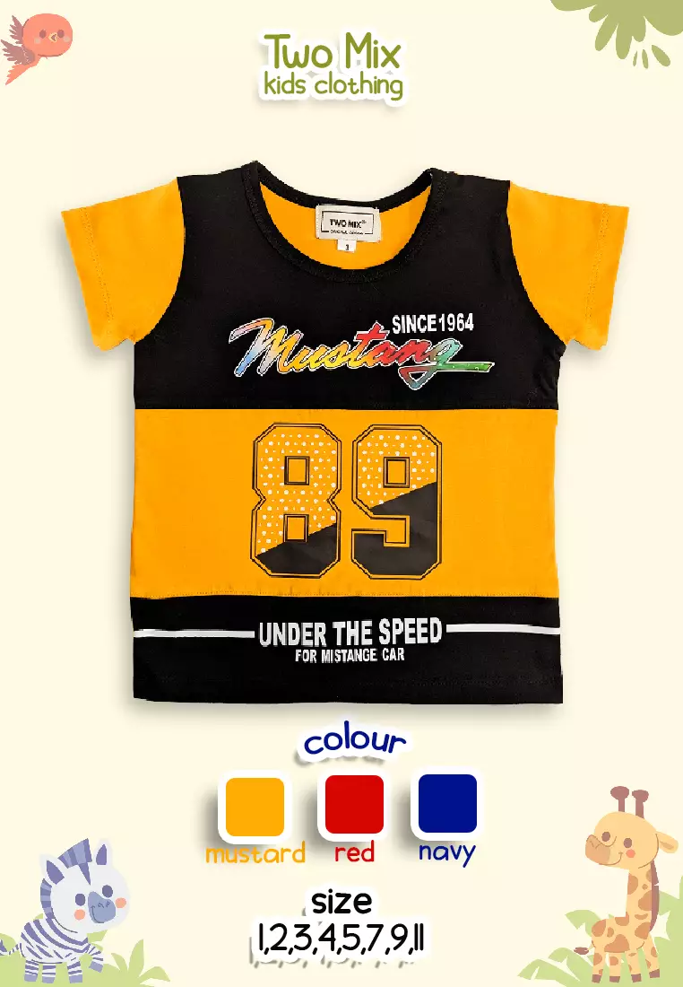 Two Mix - Baju Kaos Anak Laki-Laki Distro - Atasan Anak Cowok Premium 1 2 3 4 5 6 7 8 9 10 11 Tahun 4328A Mustard