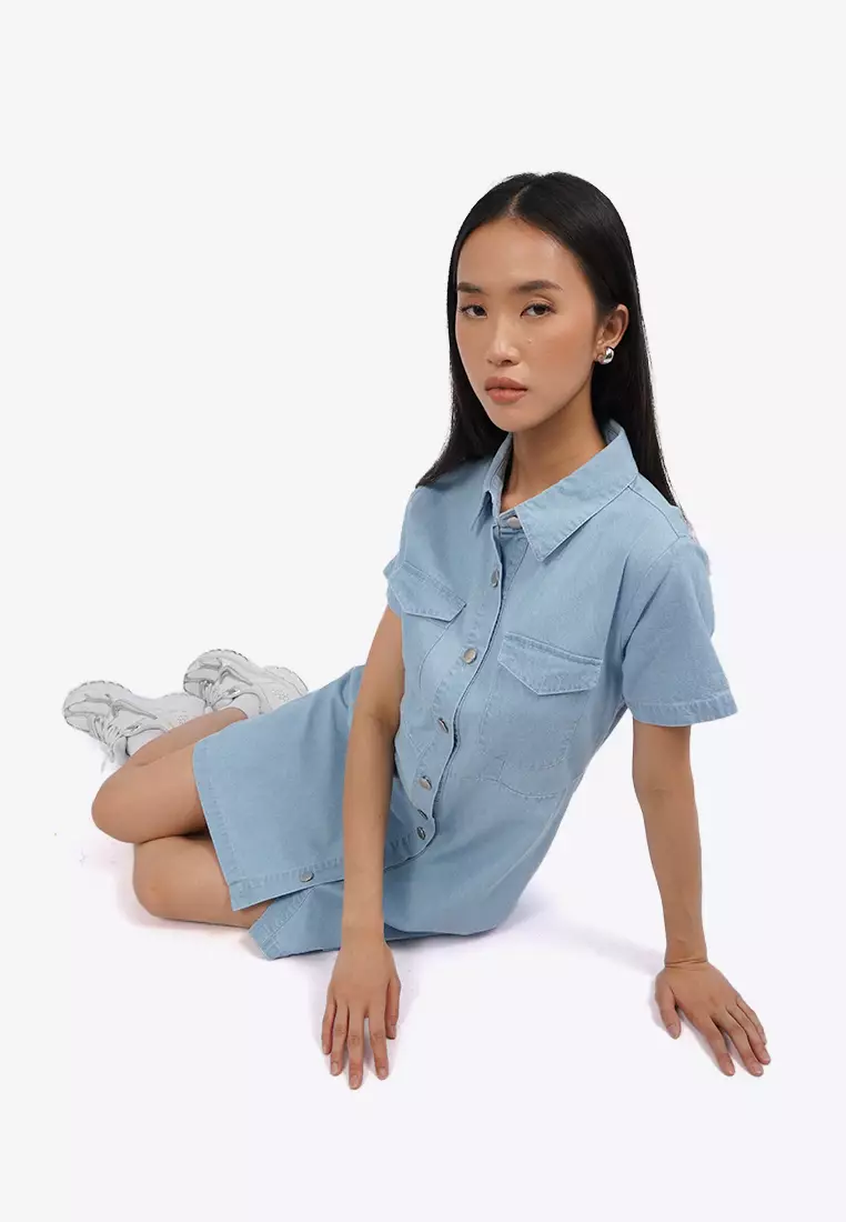 Short Sleeve Denim Mini Dress