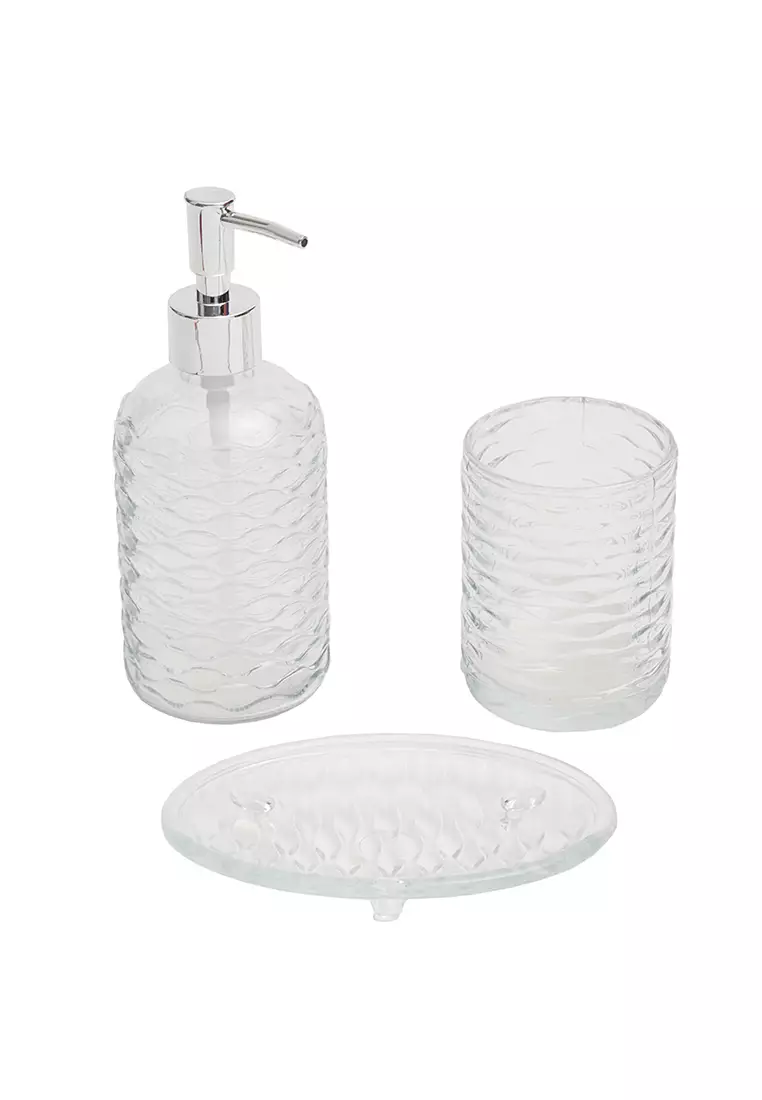 Buy MakeRoom Home Basics Rippled 3 Piece Glass Bath Accessory Set, Clear 2024 Online ZALORA