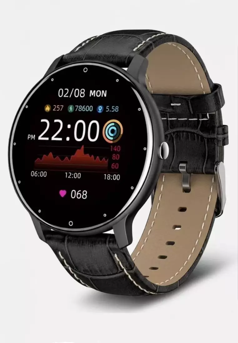 Zalora Exclusive : Smart but Elegant - Unisex Smartwatch iOS/Android with 2 Easy to Exchange Silicon Straps (Black Silicone / Leather Strap)