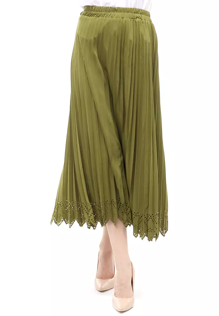 Syafira Rok Plisket Laser Polos Bawahan Wanita Muslimah Premium Quality - Army